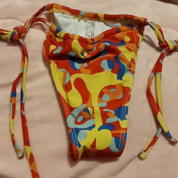 NEW Bandeau Bright Color Print String Tie Bikini Swimsuit - Picture 4 of 6